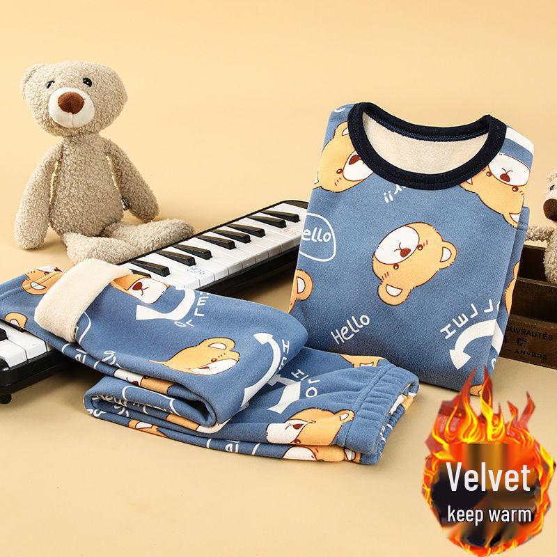 Children's Thermal Underwear Set - Boys & Girls Velvet-Lined Two-Piece Winter Pajamas