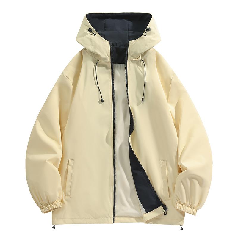 Spring and Autumn Jacket Men's Couple Outdoor Jacket Windproof Hooded Solid Color Versatile Casual Top Jacket Men