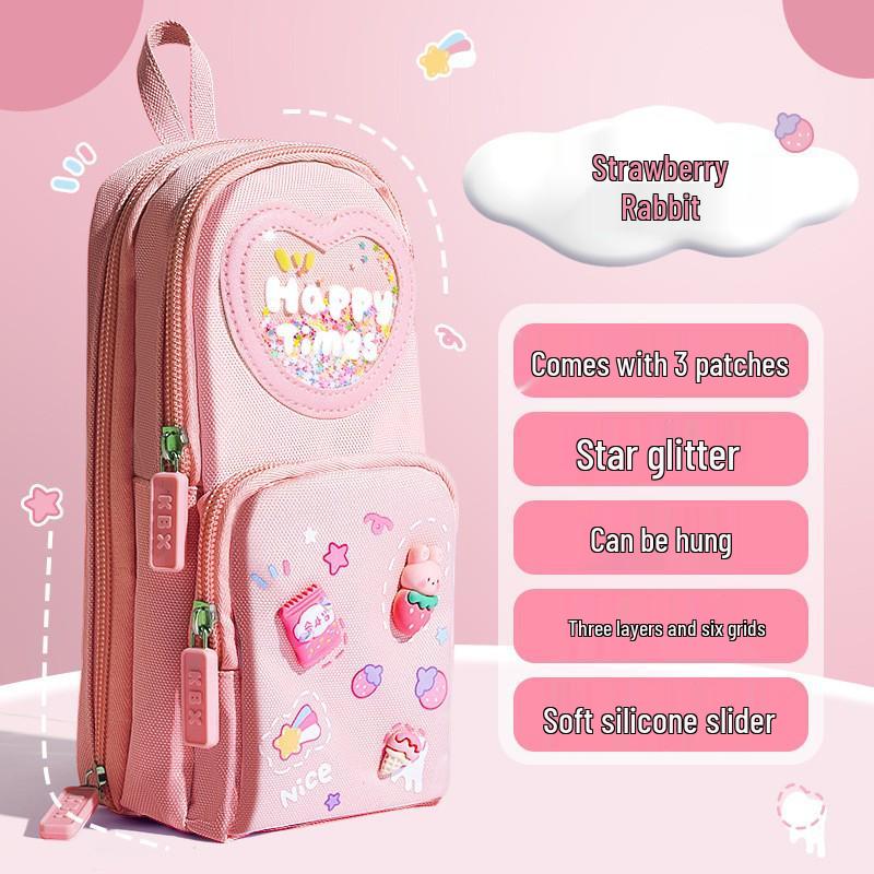 Three-layer Cute Cartoon Pencil Bag for Girls: Spacious, Stylish, and Ideal for Primary School Students