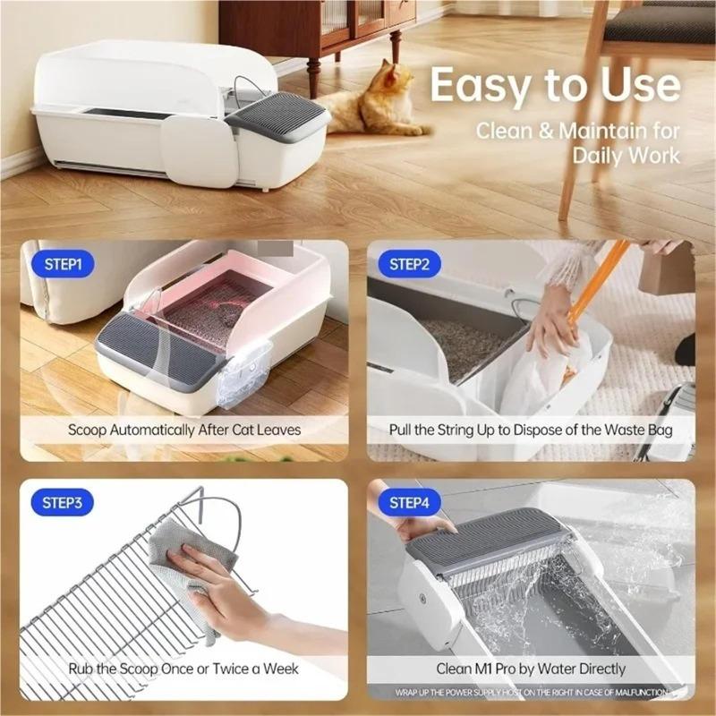 Intelligent Cat Litter Box Automatic Self-Cleaning Bedpans Scooping Open Semi-Enclosed Cats Toilet Oversize High-Capacity toilet