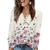 Women's Fashion V-Neck Button-Up T-Shirt With Floral Print Long-Sleeved Top