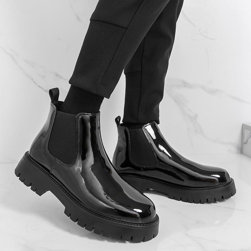 Large Size Chelsea Boots High Top Men's Shoes Platform Leather Shoes Men's Autumn and Winter Men's Big Head Men's Boots Foreign Trade Martin Boots