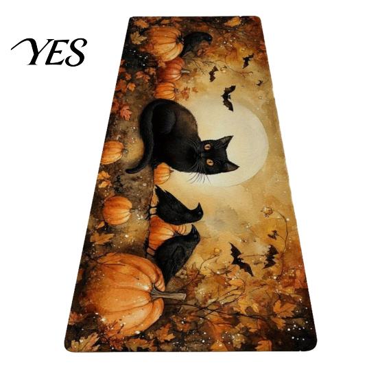 Halloween Themed Floor Rug Kitchen Rug, Pumpkin Bat Black Cat Non-slip Mat, Slip-resistant Mat Spooky Entrance Festive Decorative for Bedroom