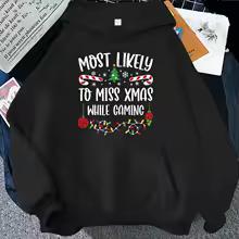 Christmas Most Likely Graphic Hoodies Funny Slogan Xmas Light Print Sweatshirts Family Friends Matching Holiday Party Hoodies