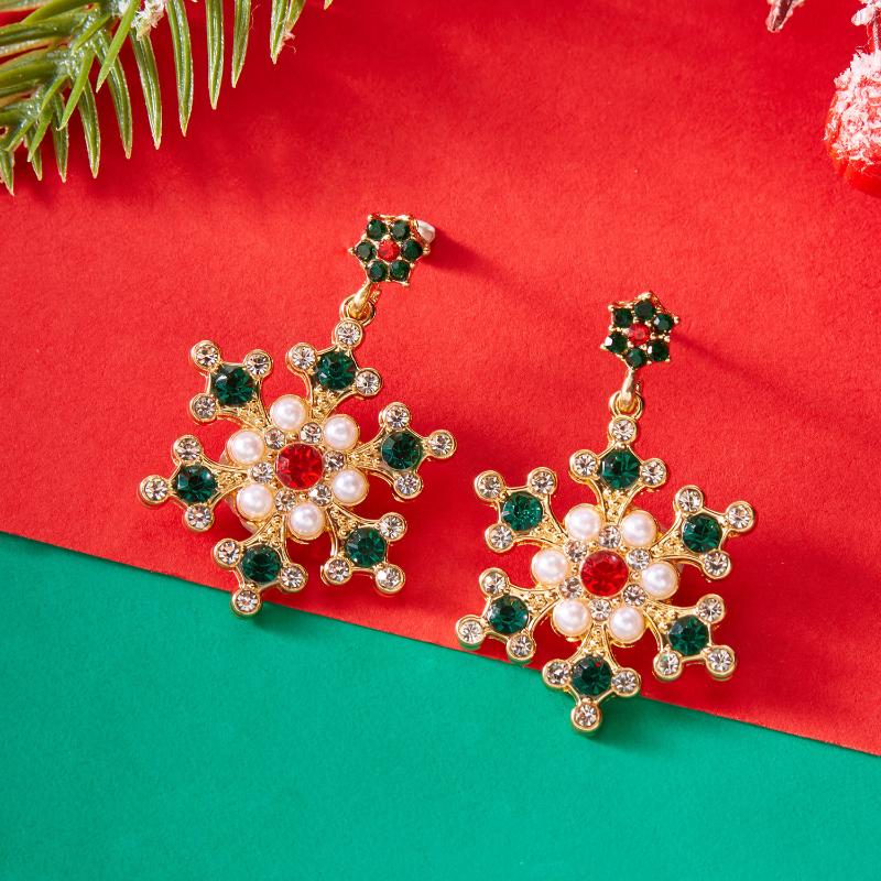 Shiny Snowflake Stud Earrings  Zircon Pearl Dangle Piercing Drop Earrings Long Tassel Earring Christmas Gifts