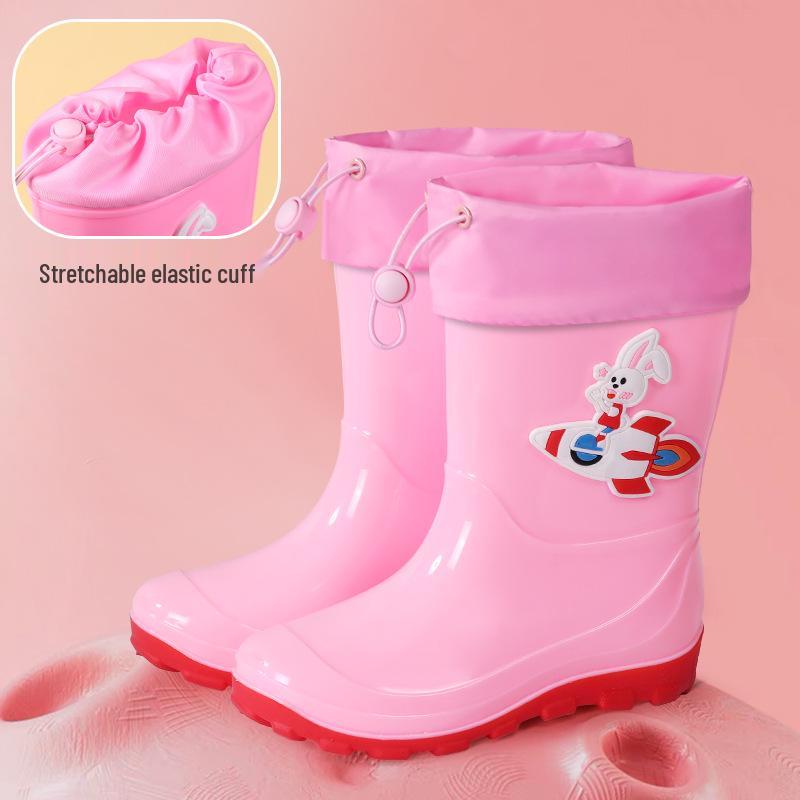 Kids' Waterproof Cartoon Rain Boots - Non-Slip Rubber Shoes for Boys & Girls, Warm Long Mid-High Top Design