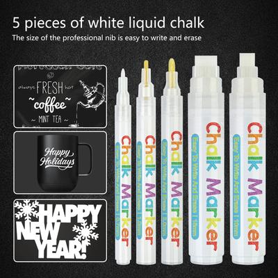 5 Stück Weiße Flüssigkreidemarker Abwischbare Kreidemarker Stift Einfach zu Bedienen Tafelmarker für Tafeln Schilder Glas