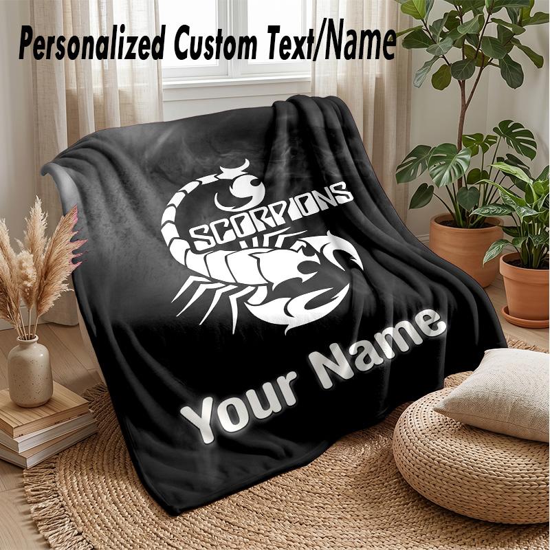 Scorpions Custom Flannel Throw Blanket Print Your Name Text Soft Warm Blanket Holiday Present
