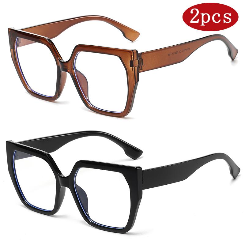 

2pack Trendy Women Polygon Glasses Frames Square Light Eyeglasses Simple Designed Large Frame Anti Blue Light Computer Glasses
