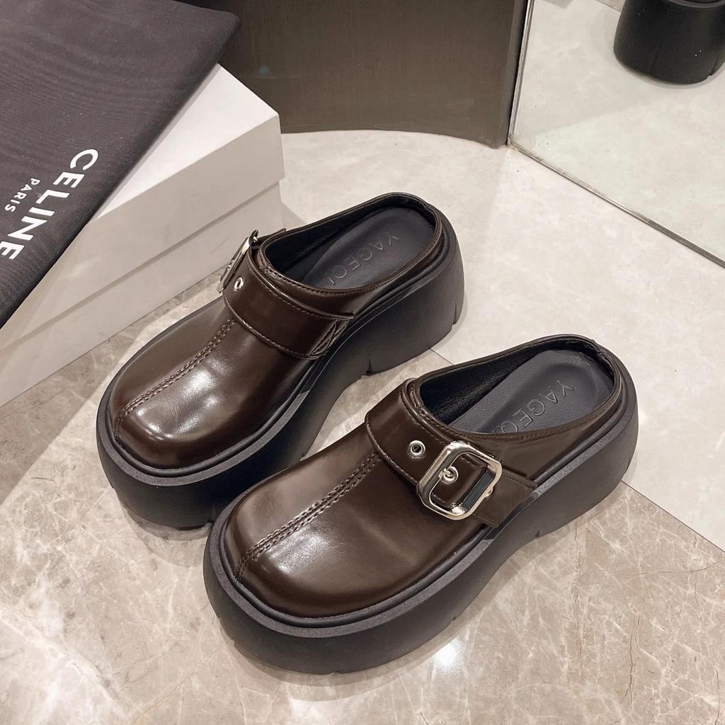 Fashion Platform Mules Slipper Shoes Women Slingback Slippers Shoes New Casual Walking Flip Flops Female Outside Wear Half Baotou Slides