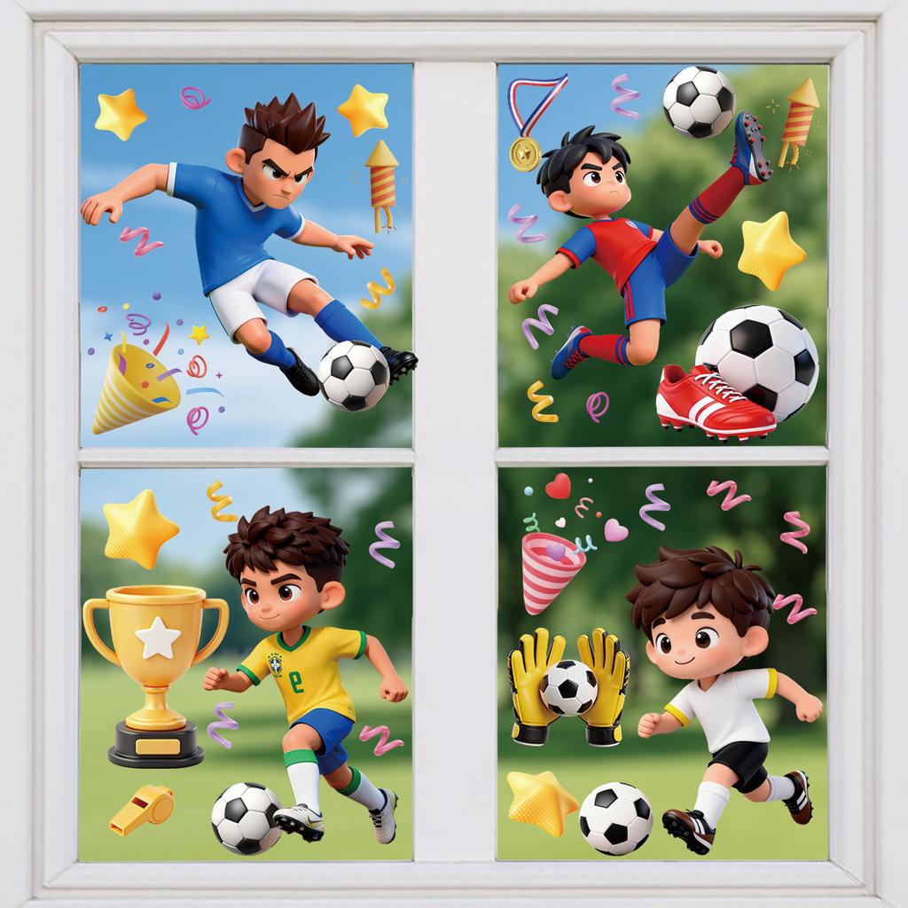 2026 World Cup USA Canada Mexico Boys Sports Static Cling Stickers, Soccer Elements No Trace Decals for Window Storefront Decoration