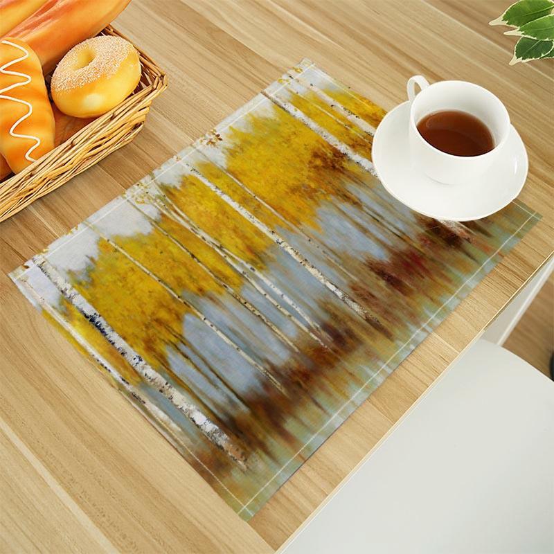 Natural Forest Placemat Linen Fabric Table Mats Family Dinner Tableware Kitchen Table Mat 30X45cm 4pcs-30x45cm