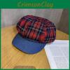 Cotton Twill Retro Spliced Checkered Beret Cap With Curved Brim For Wear Casual