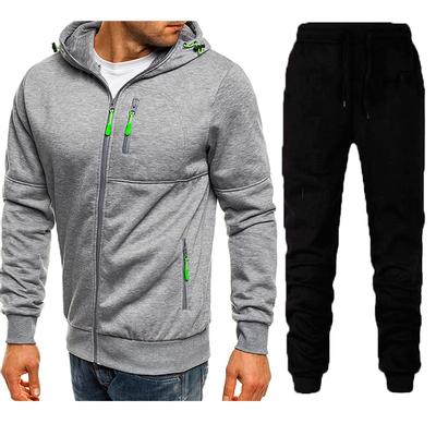 New Men's Four Season Sports Fitness Casual Jacquard Sweatshirt Cardigan Hooded Set