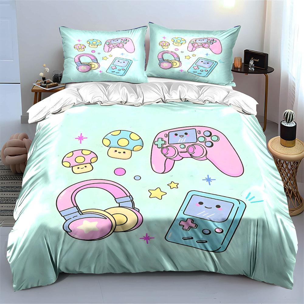 Kawaii Gaming Icons Design Bedding Duvet Cover Set  (1*Duvet Cover 2*Pillowcases, without duvet insert)