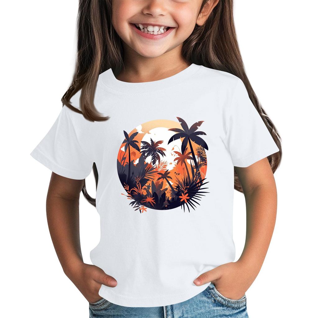 Children's Fashion Daily Printed Round Neck Short Sleeved Casual T-shirt Top