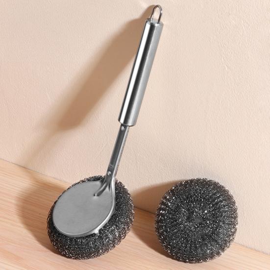 Pot Brush Rust-Proof Stainless Steel Scrubber with Ergonomic Non-Slip Handle Pots Pans Grills Ovens Cleaning Brush Stubborn Stain Remover