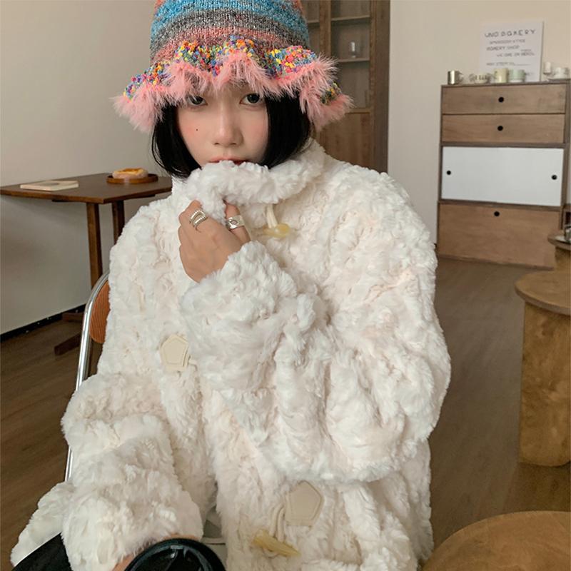 Striped Oil Painting Woolen Hat Gradient Contrast Plush Knitted Hat Retro Rainbow Knitted Hat