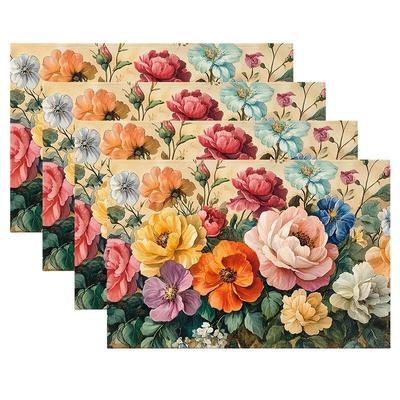 Jogos Americanos Florais Vintage, 30x45CM, Tecido de Malha de Linho, Lavar à Mão Apenas, Jogos Americanos Retangulares Para Sala de Jantar Rústica