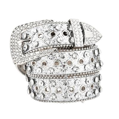 Bling Bling Sparkling Rhinestone Studded Western Metal [Lamerry] Belt, Belt, Buckle, 115cm, Men's & Women's (Silver)