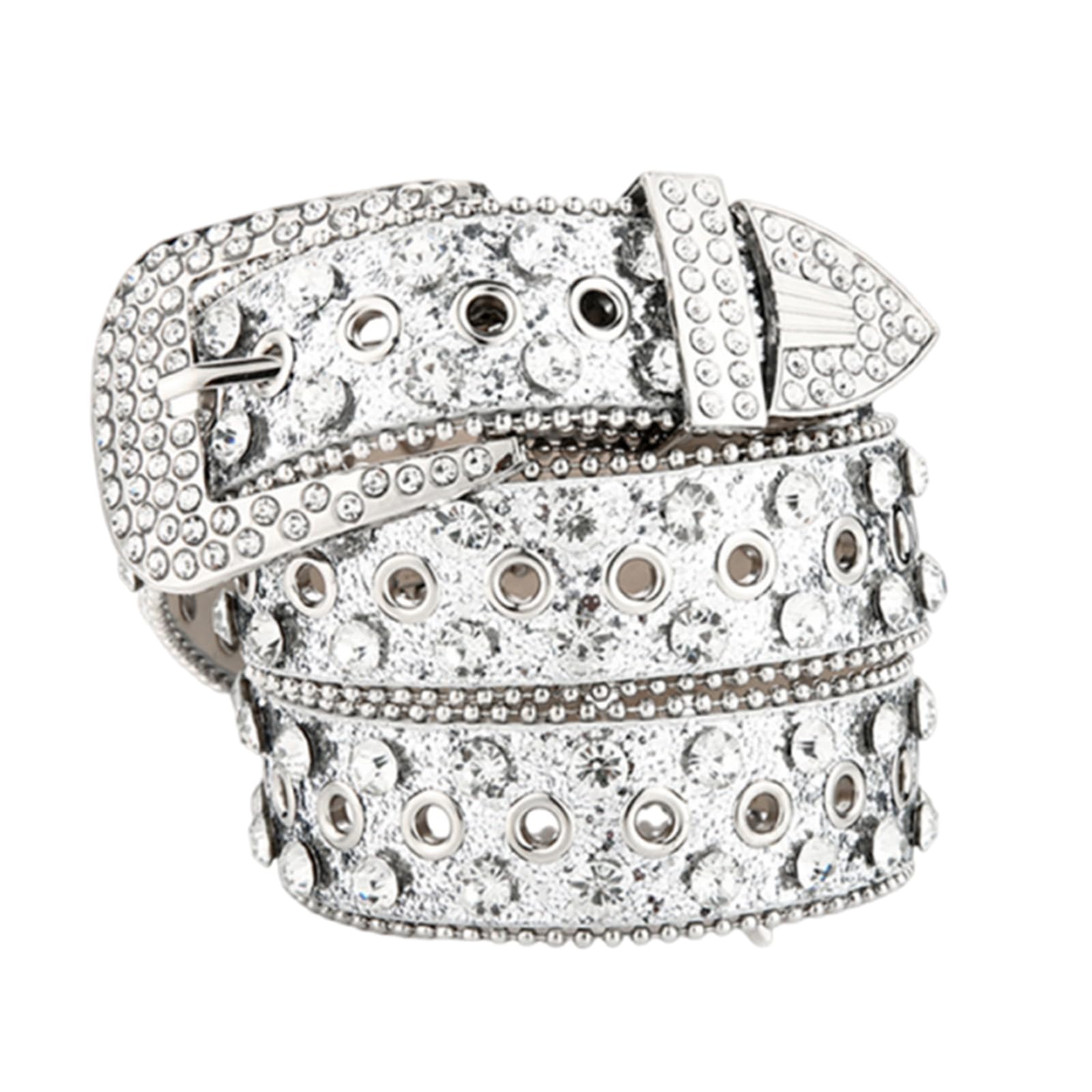 Bling Bling Sparkling Rhinestone Studded Western Metal [Lamerry] Belt, Belt, Buckle, 115cm, Men s & Women s (Silver)