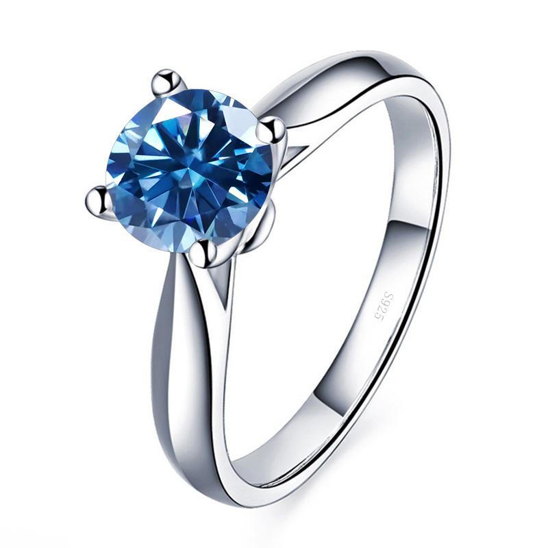 

Кільце Bague Ringen зі справжнім муассанітом із сертифікатом Оригінальне срібло 925 ювелірні вироби Синій Зелений Рожевий 1 карат Гра Муасанітовий камінь Подарунок на заручини 1ct No.7 королівський синій колір