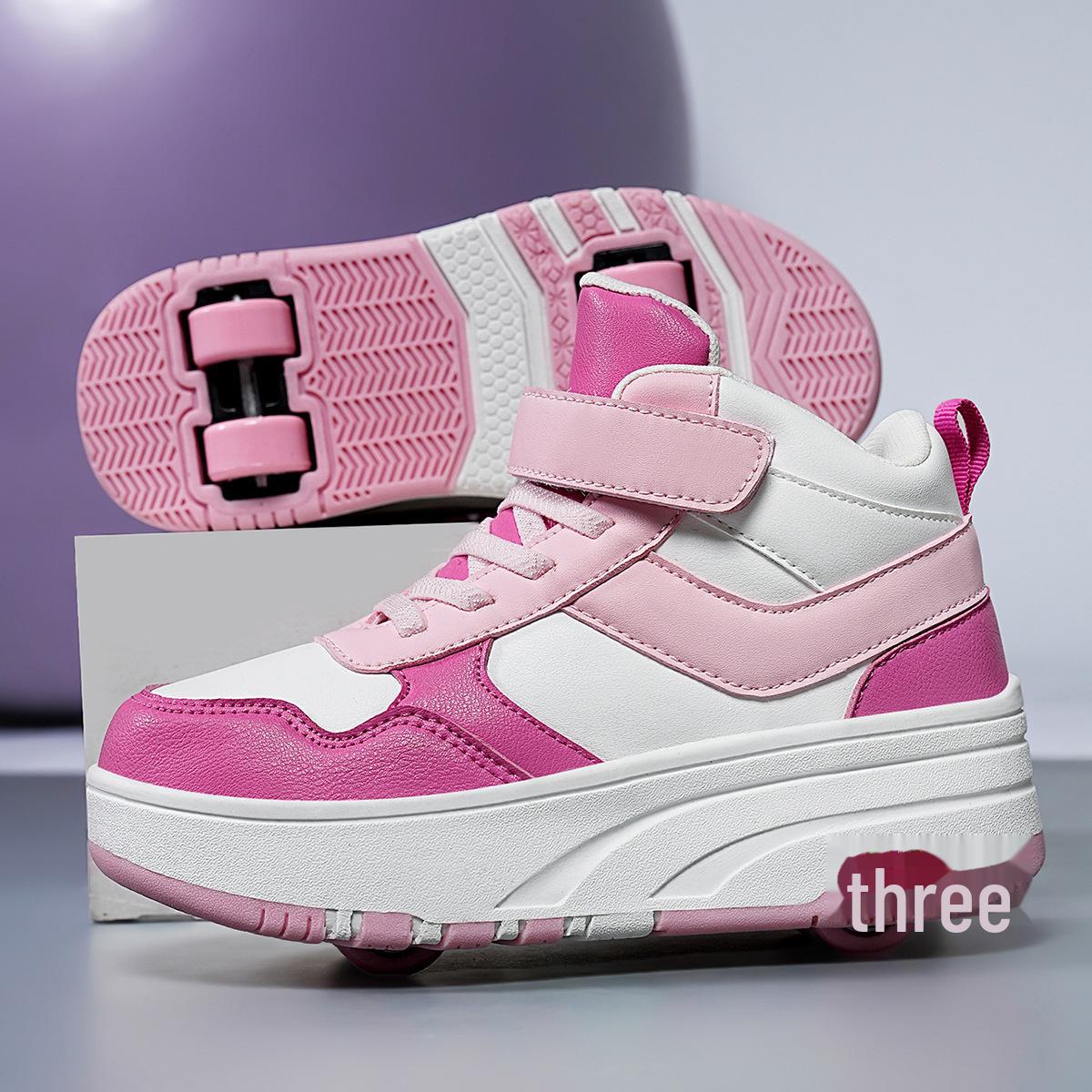 

Детские дышащие роликовые коньки с высоким верхом для спорта на открытом воздухе 31 ярко-розовый/белый