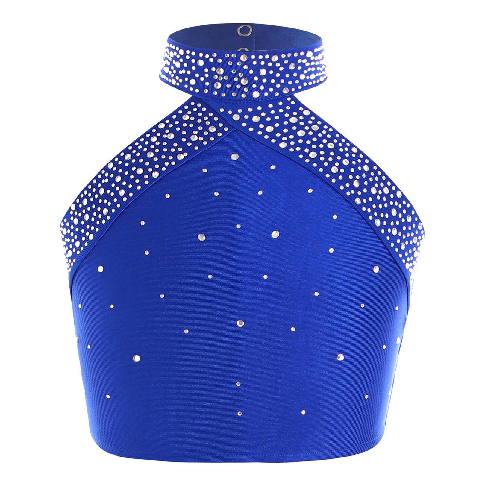 

Блестящий танцевальный топ для девочек с бретелькой через шею, без рукавов, с открытой спиной, с перекрестными бретелями, со стразами, жилет для выступлений 5-6 Years