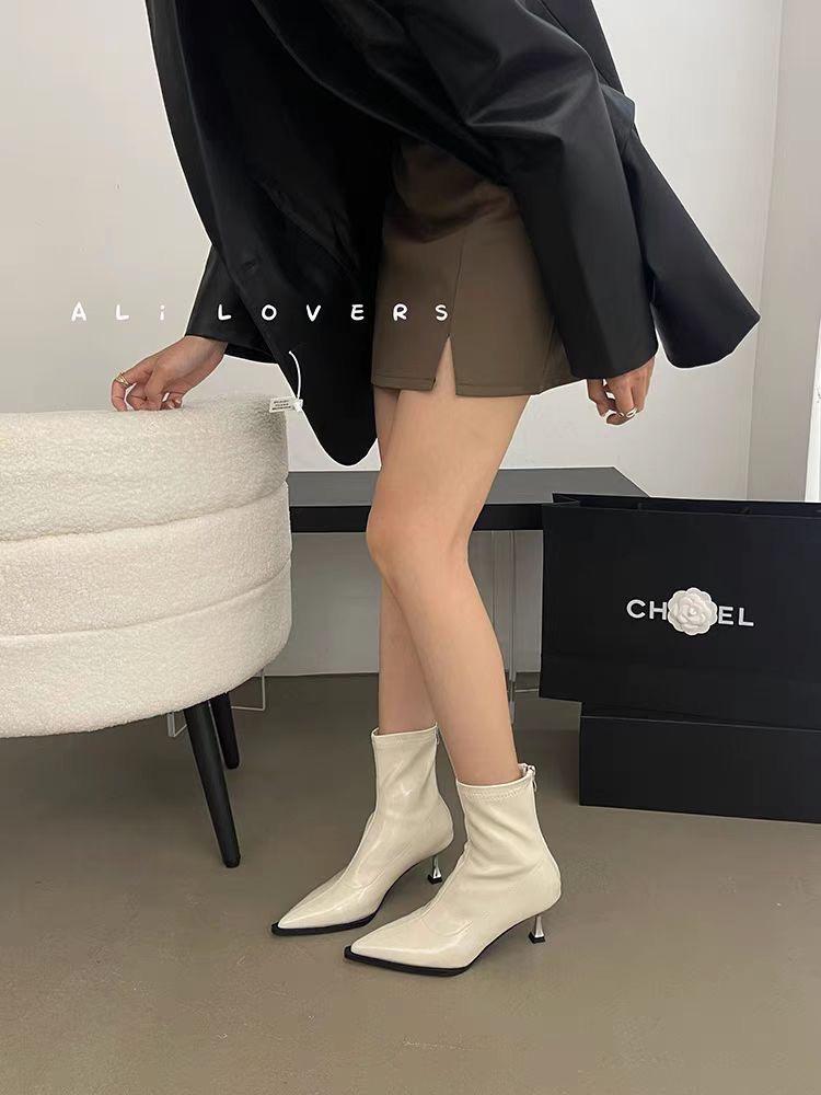 Fashion Pointed Toe Women's Ankle Boots Chelsea Stilettos 2024 New Fashion Dress Shoes Women's Party High Heels