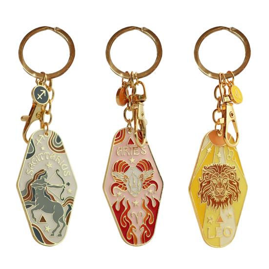 Tierkreis Schlüsselanhänger Anhänger Zwölf Sternbilder Muster Retro Tierkreis Motel Schlüsselanhänger Böhmischer Stil Emaille Schlüsselanhänger