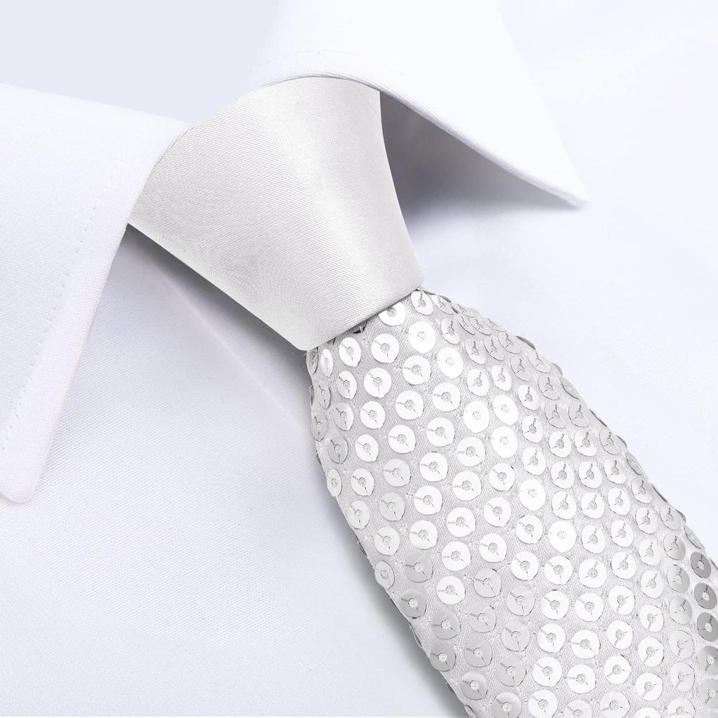 [Xiang Ru] Plain Necktie, Approx. 5cm Wide, Men's & Women's, Sequined, Sparkling, Party, Stage Performance, Stylish Gift, Magic Trick, Silver