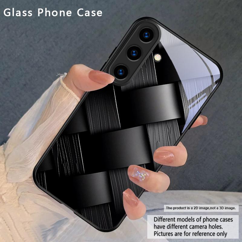 

Dark geometric texture For Samsung Galaxy S26 Ultra S25 Edge S24 FE S23 Plus S22 S21 S20 S22+ S24+ S25+ Black Glass Phone Case Galaxy S22 5G