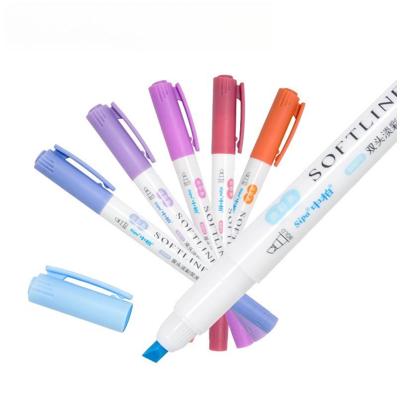 Kawai Stationery Double Ended Highlighter Fluorescent Soft Color Dark Painting Marker Pen Set of 5 Office School Supplies Lovely