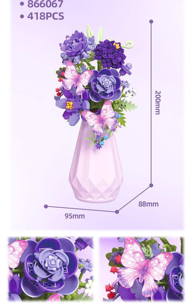 Compatible with LEGO Sunflower Building Block Vase: Handmade Bouquet Ornament & Girls' Gift Toy.