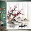 Asian Scenery Shower Curtain Koi Cherry Blossom Vintage Bird Lotus Mountain Ink Painting Polyester Fabric Bathroom Decor Curtain