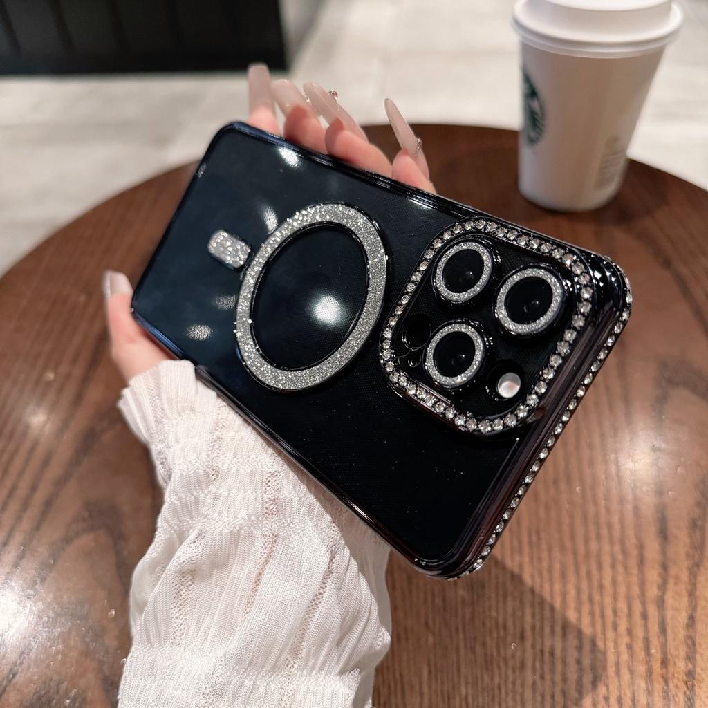 Electroplating edge drill glitter is suitable for Apple 16ProMax magnetic mobile phone case iphone15 anti-drop 14 protective case.