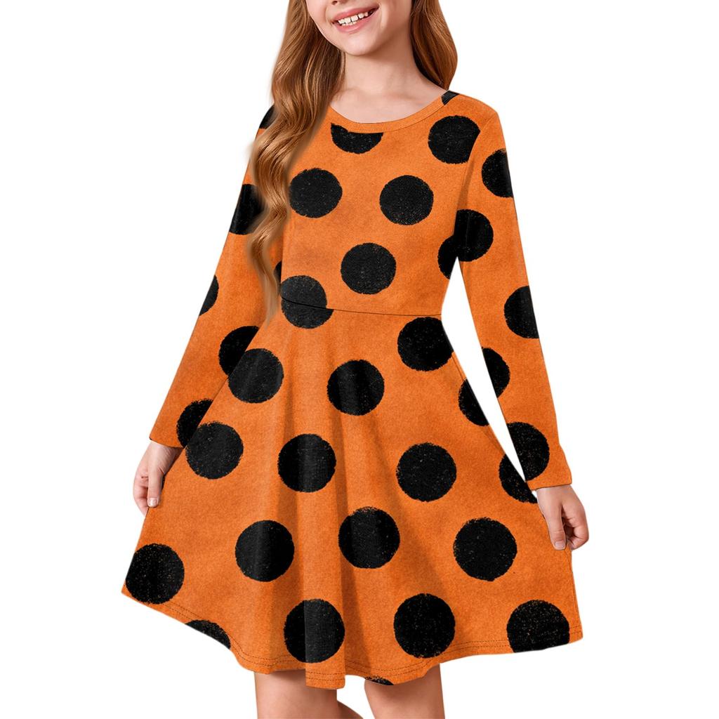 Girls' Summer Princess Dress Halloween Day- Long Sleeve A-Line T-Shirt Dress
