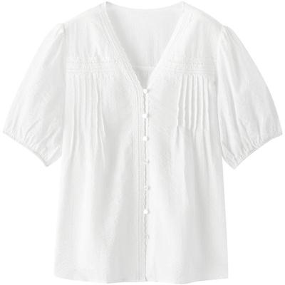 Chemise Courte à Manches Bouffantes et Col en V pour Femme Semir