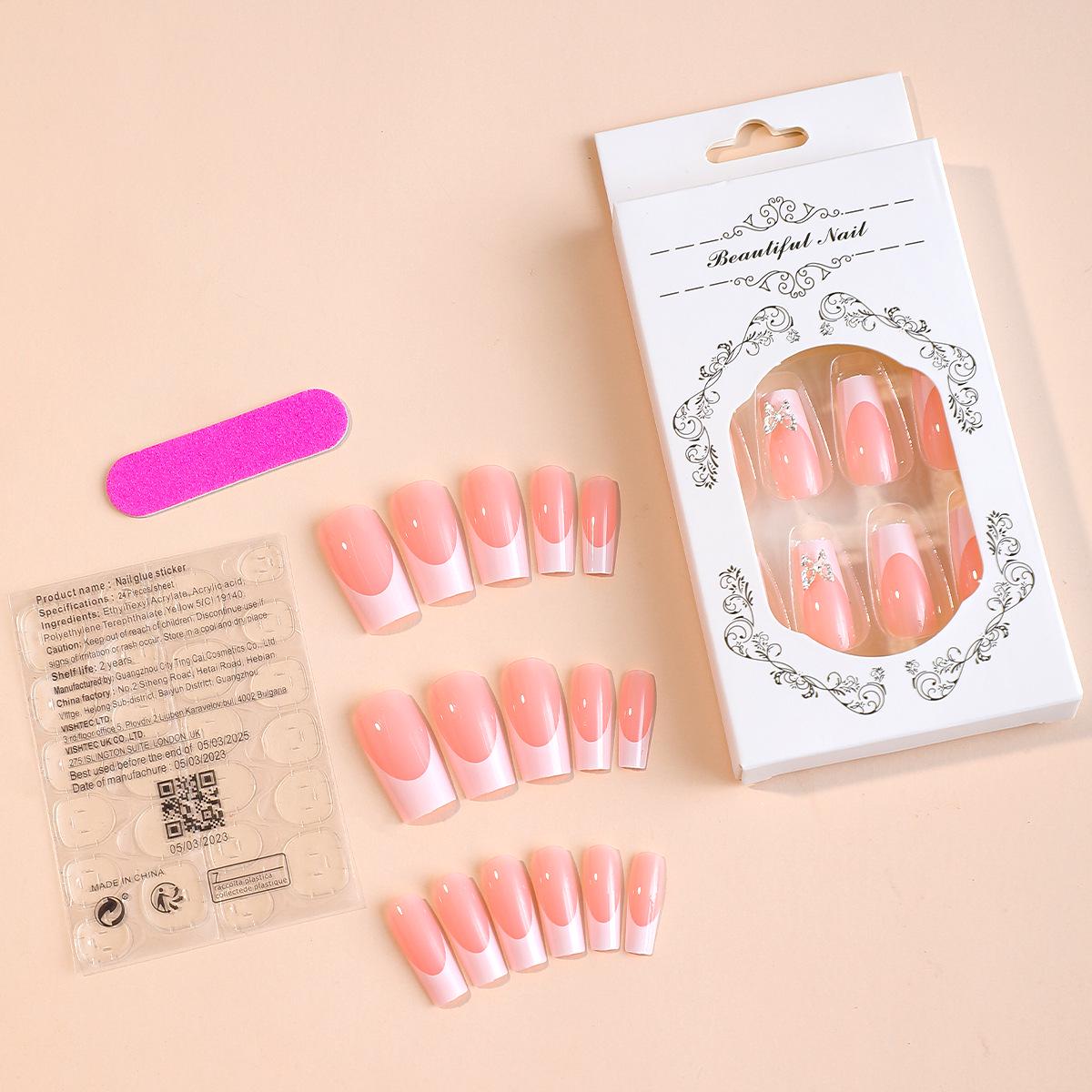 

Cross-Border Exclusive 24-Piece Set: Medium-Long White French Tip Nails with Bow Design