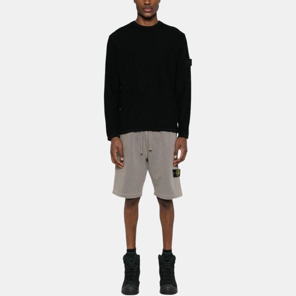 STONE ISLAND Solid Color Logo Crew Neck Long Sleeve Sweater Men Sweater Black 8015539FA-V0029