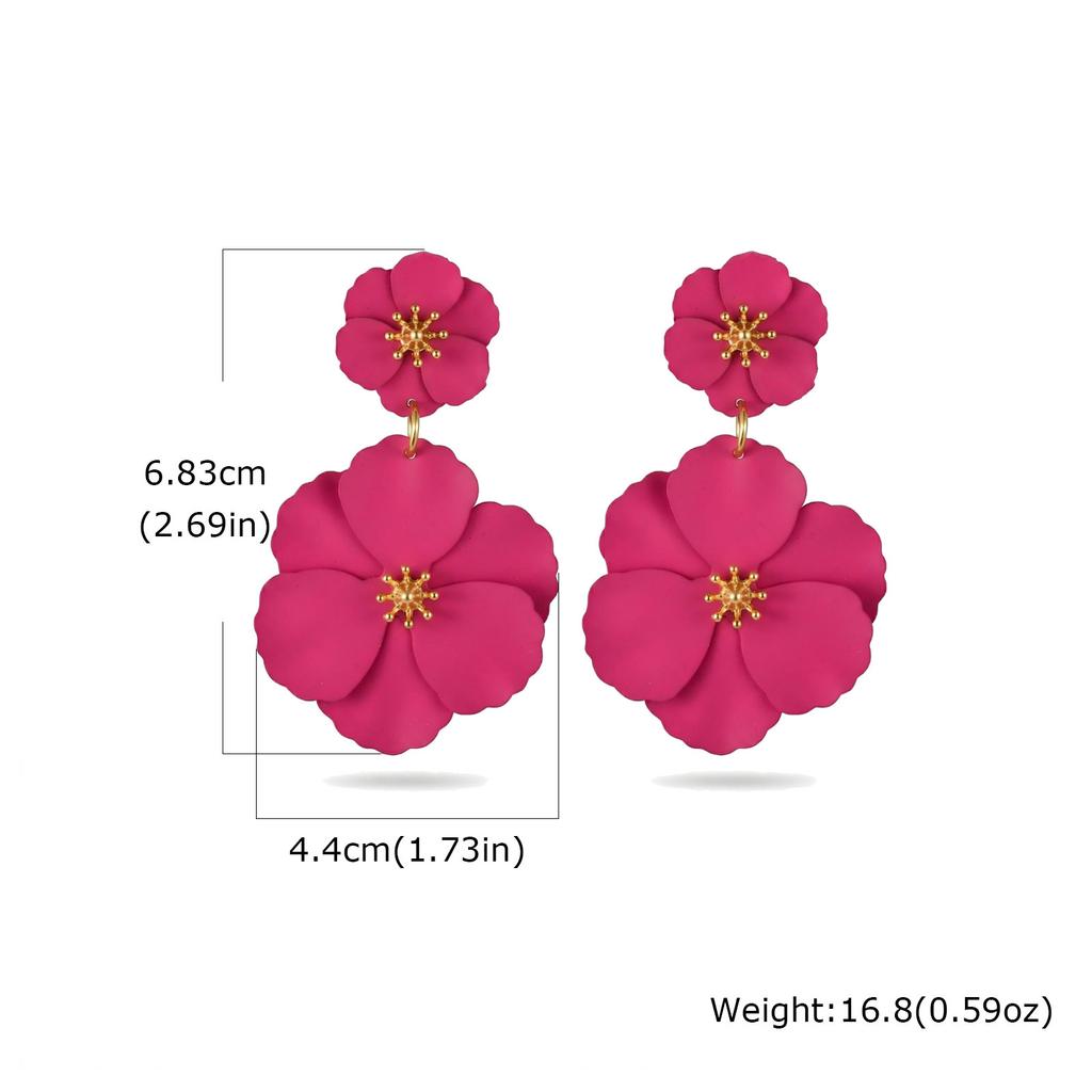 Big Flower Drop Earrings for Women Exaggerated Double Floral Dangle Earrings Statement Charm Jewelry for Wedding Party
