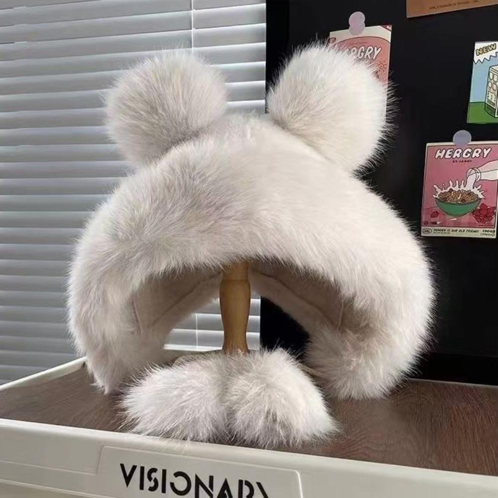 Wool Ear Protection Hat Warm Fluffy Bucket Hat Cute Winter Plush Hat  Women