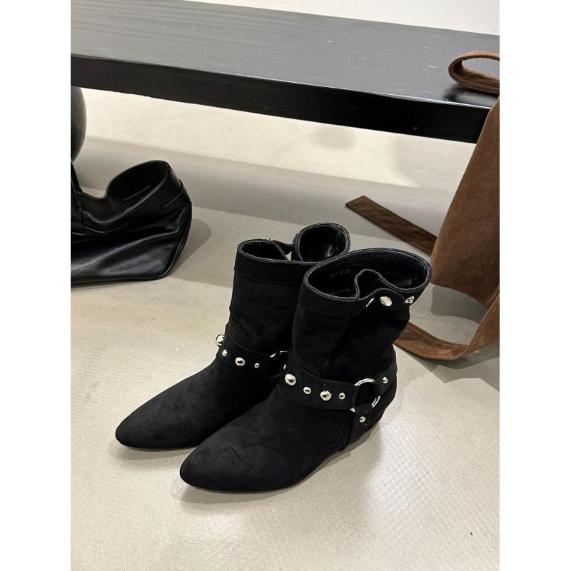 Inner Height Increasing Suede Western Cowboy Boots Women's Boots 2025 Autumn Pointed Brown Merad Liuding Martin Boots