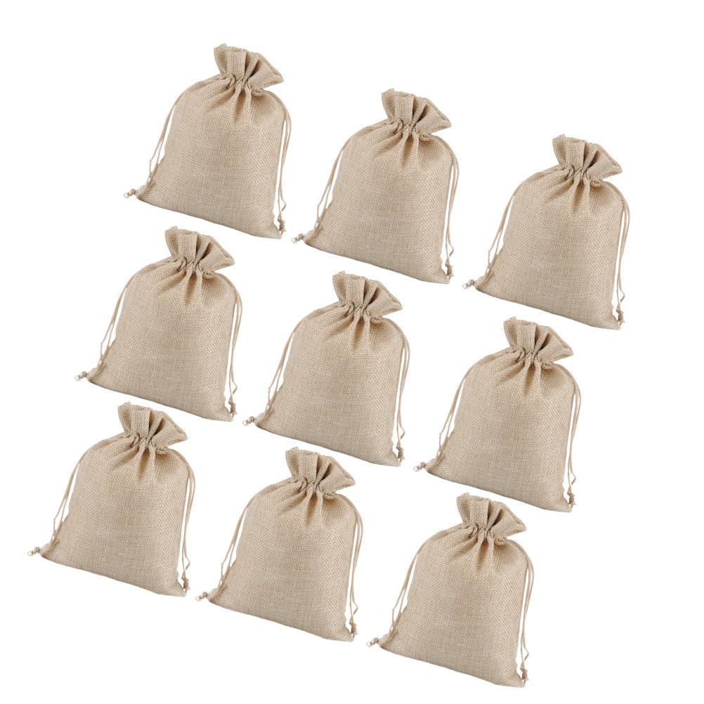 12Pcs 13x18cm Lightweight Linen Gift Bag Christmas Candy Pouch for Kids Holiday Party Favors Storage Drawstring Pouch Beige