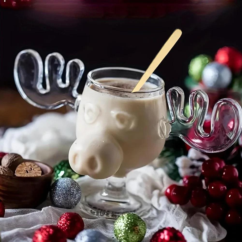 1-4PCS 240ml 8oz Christmas Vacation Moose Mug Christmas Reindeer Head Creative Elk Glass Wine Beer Water Juice Milk Glass