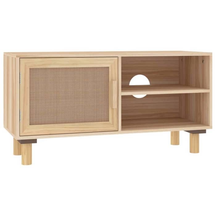 VidaXL TV Stand Brown 80x30x40cm Solid Pine Wood and Natural Rattan 345614