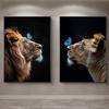 Modern Lion Blue Butterfly Posters and Prints Canvas Painting Animal Wall Art Pictures for Home Living Room Decoration Cuadro