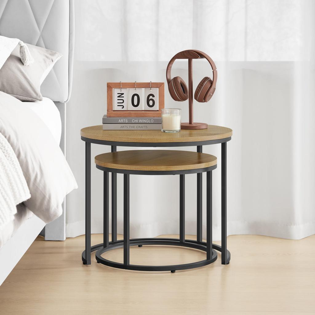 Round Coffee Table, 2 Pieces - Oak / Black Legs