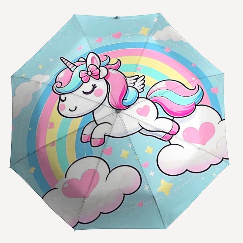 1PC Unicorn Rainbow Umbrella-8-Rib Reinforced Portable Folding Travel Suitable for All Seasons Outdoor Daily Use-Z0402