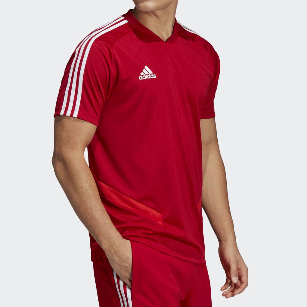 Adidas Solid Color Logo Print V-Neck Short Sleeve T-Shirt Men Tops Red D95944